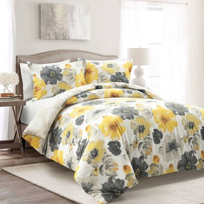 3pc Leah Cotton Duvet Cover Set Yellow/gray - Lush Décor : Target
