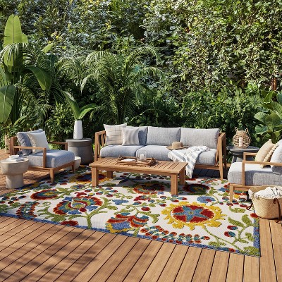 Ivory and Multicolor Floral Synthetic Rectangular Rug 12' x 15'