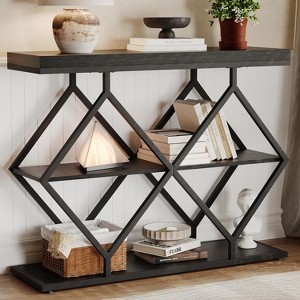 Garvee 3-Tier Narrow Farmhouse Console Table, Entryway Table with Open Storage Shelves, Geometric Diamond Metal Legs, Console Sofa Table - 1 of 4