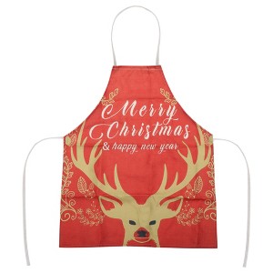 Unique Bargains Christmas Aprons Christmas Celebration English Elk Head Linen White Red Gold Tone 21.65"x26.77" 1 Pcs - 1 of 4