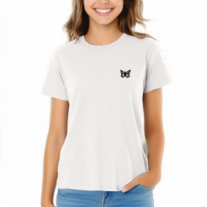 Dalix Butterfly Embroidered Cotton Relaxed Fit Short Sleeve Crewneck Tee Shirt Women - 1 of 4