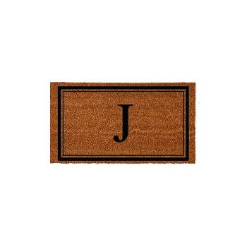 Evergreen Monogram Indoor Outdoor 100% Natural Coir Doormat 28" x 16" |  Letter  "J"