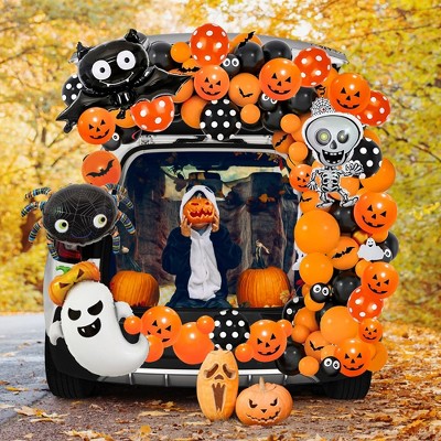 Joyfy 81 Pcs Halloween Trunk or Treat Decorations Kit, Car Archway Garage Door Halloween Balloon Decoration with Stripe and Glue Points