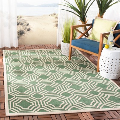 Courtyard Dark Green & Beige 8' x 11' Synthetic Indoor/Outdoor Rug
