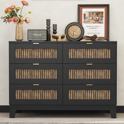 ALEXOUN 6 Drawers Dresser,Rustic Farmhouse Style Wooden Dresser with Storage Cabinet and Metal Handles for Bedroom,Hallway, Entryway,Closet