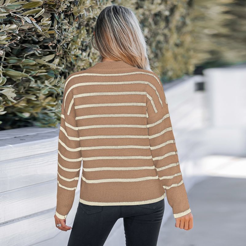 Women's Striped Turtleneck Drop Sleeve Sweater - Cupshe, 3 of 5