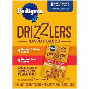 Pedigree Drizzlers Savory Sauce Chicken and Beef Flavor Variety Pack Adult Wet Dog Food - 16.9oz/8ct - 1 of 4
