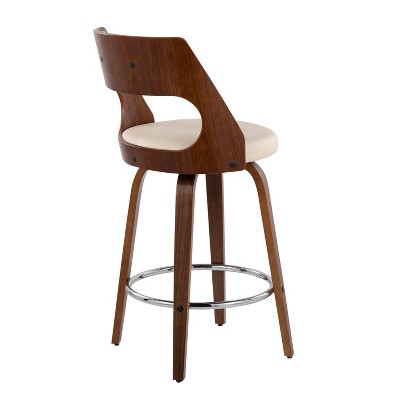 Cecina 18.5'' Cream Walnut Mid-Century Modern Swivel Counter Stool