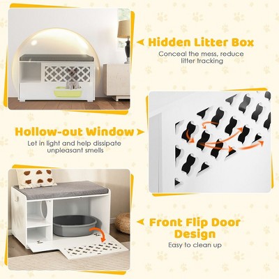 White MDF Cat Litter Box Enclosure with Removable Cushion