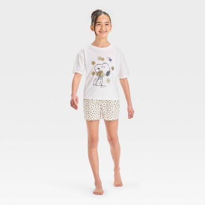 Girls' Snoopy Graphic T-Shirt & Boxer Pajama Set - White