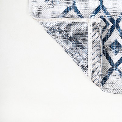 Moroccan-Inspired Ivory and Blue Geometric Synthetic Area Rug - Easy Care