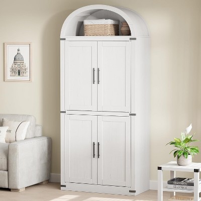 71.6" Tall Arched Bookcase, Farmhouse Storage Cabinet, Kitchen Pantry with Cabinets and Doors, 5 Tier Kitchen Cabinets for Dining Room White
