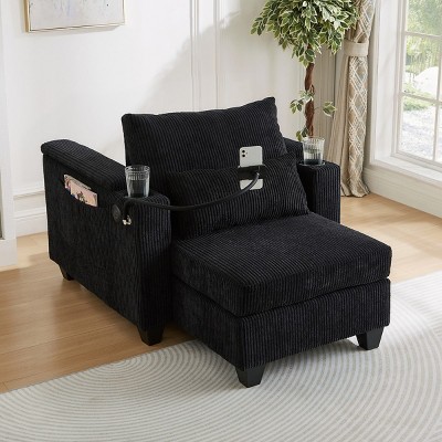 Convertible Chaise Lounge Sofa Chair with USB Ports,Two Cup Holders,Phone Holder,Ample Storage Space-The Pop Home