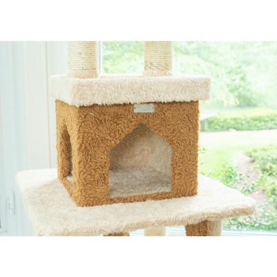83-Inch Beige and Brown Faux Fur Cat Tree Tower