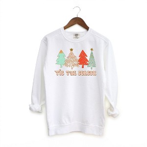 Simply Sage Market Women's Garment Dyed Graphic Sweatshirt Tis The Season Trees Grunge - 1 of 2