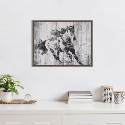 Rustic Black and White Horse Canvas Wall Art Print