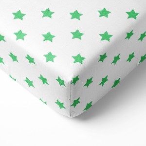Bacati - Stars Green Ikat Muslin 100 percent Cotton Universal Baby US Standard Crib or Toddler Bed Fitted Sheet - 1 of 4