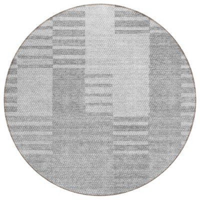 Silver Gray And Ivory Striped Washable Indoor Outdoor Area Rug