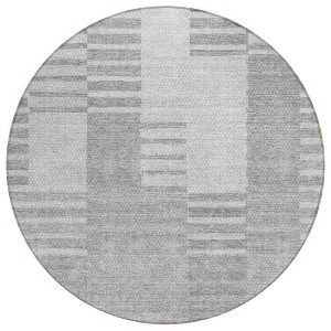 Silver Gray And Ivory Striped Washable Indoor Outdoor Area Rug - 1 of 4