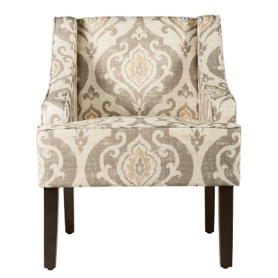 Natural Raffia Stripe Wood Classic Swoop Accent Armchair