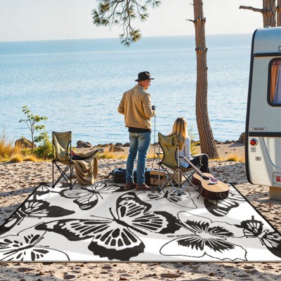 Lahome Monarch Butterfly Outdoor Plastic Straw Rug-Waterproof Reversible Mat for Patio, Backyard, Camping, RV Awning