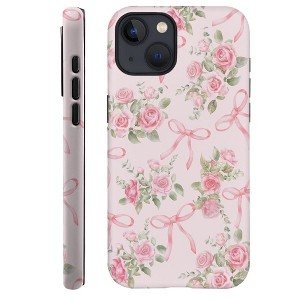 BONGEEK Generic Case Compatible with iPhone 14Plus,Scratch Resistant Hybrid 2-Layer Hard Shell Phone Case,Bows Roses Pink Ribbon Aesthetic - 1 of 4