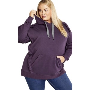 Avenue Women's Plus Size Frill Plain Hoodie - 1 of 4