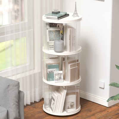KTMBDW Rotating Bookshelf 360 Display 3 Tier Floor Standing Bookcase Storage Rack for Kids&Adults Solid Wood Bookshelf Organizer, White