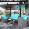 Costway 4PCS Patio Rattan Furniture Set Sofa Table W/Storage Shelf Red\Gray Cushion - 2 of 4