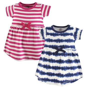Touched by Nature Baby and Toddler Girl Organic Cotton Short-Sleeve Dresses 2pk, Tie Dye Stripe