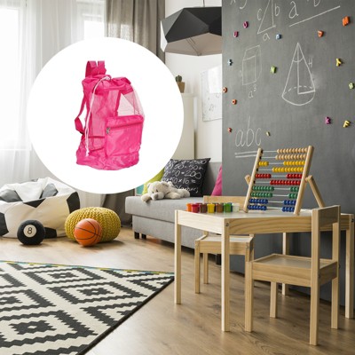 Unique Bargains Drawstring Portable Washable Large Storage Mesh Backpack Pink — фото 5