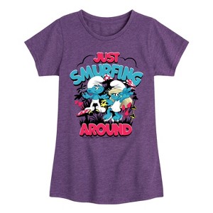 Girls' - Smurfs - Just Smurfing Around Fitted Short Sleeve Graphic T-Shirt - 1 of 4
