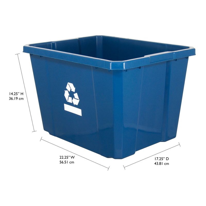 Gracious Living Medium Sized Plastic Curbside 17 Gallon Home or Office Recycling Bin Container with Built-In Carrying Handles, Blue, 5 of 7