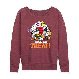 Women's - Peanuts - Trick Or Treat Moonlight Lightweight French Terry Wide Neck Long Sleeve Shirt - 1 of 4