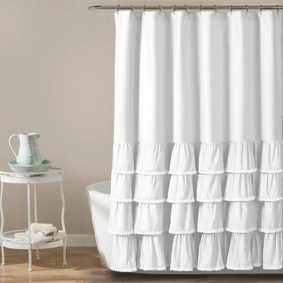 72x72 Ella Ruffle Detailed Kids' Shower Curtain White - Lush Décor