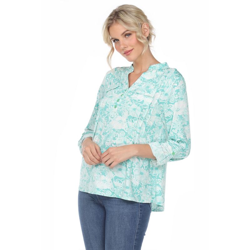 Women's Pleated Casual Floral Blouse - White Mark, 2 of 6