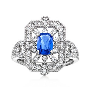 Ross-Simons 1.00 Carat Simulated Sapphire and .40 ct. t.w. CZ Ring in Sterling Silver - 1 of 4