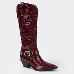 Berness Women's Tristen Glossy Croc-Print Buckle Cowboy Boots - 1 of 4