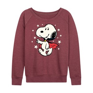 Women's - Peanuts - Snoopy Vampire Stars Glow In The Dark Lightweight French Terry Wide Neck Long Sleeve Shirt - 1 of 4