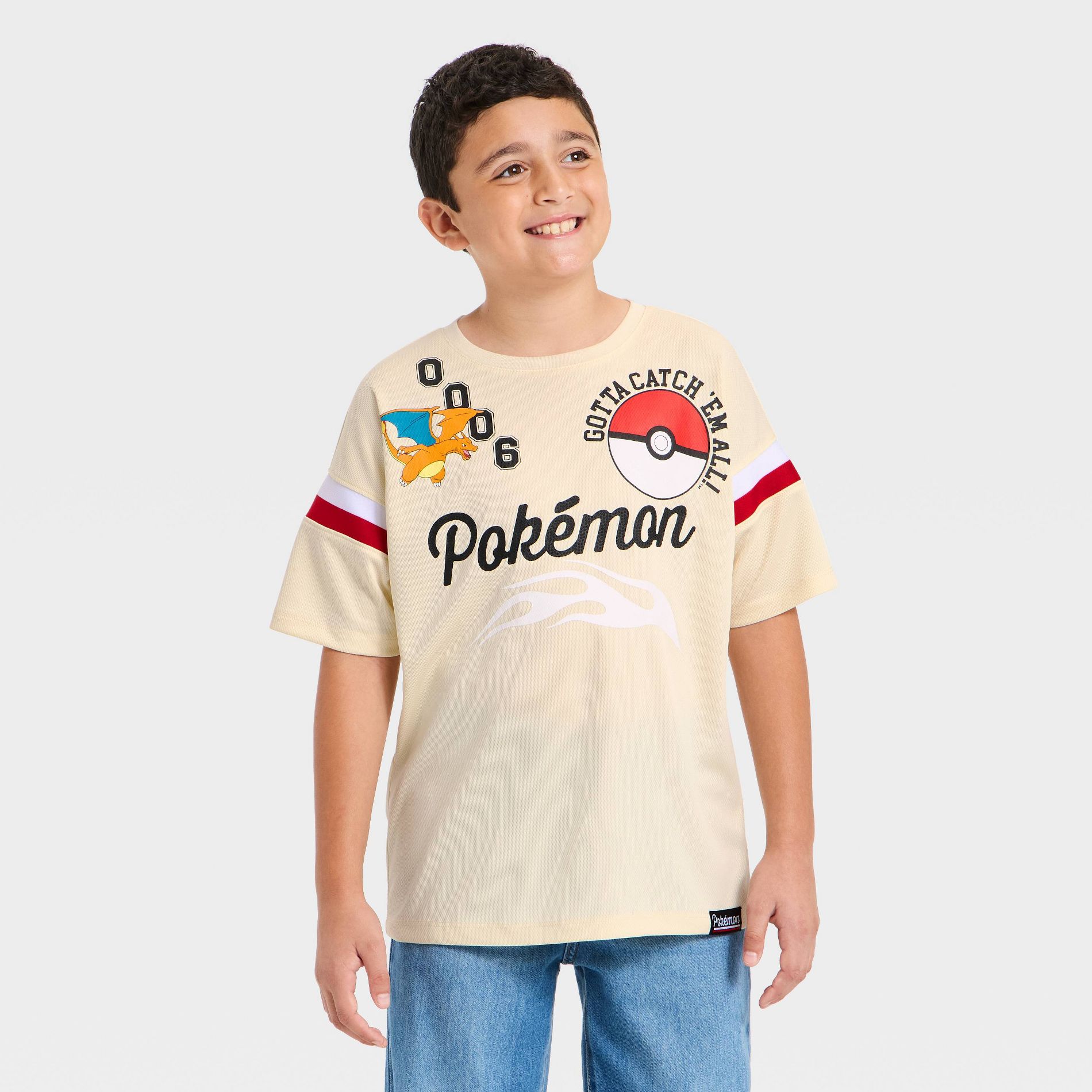 Boys' Pokemon Charizard Short Sleeve Oversized Graphic T-Shirt - Beige