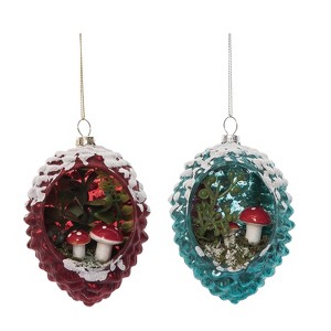 Transpac Glass Mushrooms In Acorn Ornament Set of 2 Christmas Home Decorations - 1 of 1