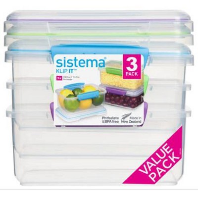 Sistema 3pk Plastic Rectangular Food Storage Containers