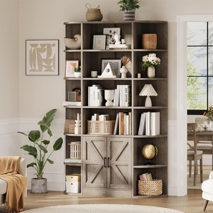 75" Tall Wooden Bookcase, 6-Tier Farmhouse Storage Shelf with Doors & Open Shelves for Living Room, Bedroom, Office Display & Organization - 1 of 2