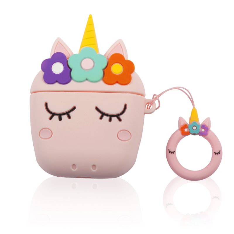 Insten Cute Case Compatible with AirPods Pro - Unicorn Cartoon Silicone Cover with Ring Strap, Pink, 1 of 10