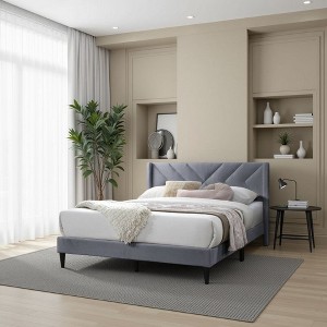 Royal Hampton Queen Size Bed, Modern X Channel Tufted Gray Velvet Upholstery - 1 of 4