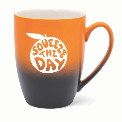 Elanze Designs Squeeze The Day Two Toned Ombre Matte 10 ounce New Bone China Coffee Tea Cup Mug, Orange and Black