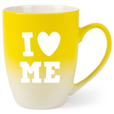 Elanze Designs I Heart Me Two Toned Ombre Matte Yellow and White 12 ounce Ceramic Stoneware Coffee Cup Mug