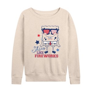 Women's - SpongeBob SquarePants - Shine Like Fireworks Lightweight French Terry Wide Neck Long Sleeve Shirt - 1 of 4