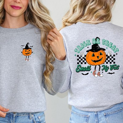 Simply Sage Market Women's Graphic Sweatshirt Smell My Feet Pumpkin Front and Back