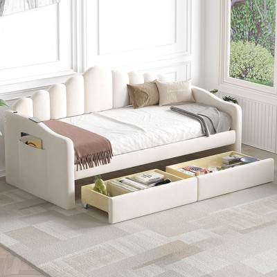 NicBex Twin Size Upholstered Daybed with 2 Drawers,Velvet Sofabed with USB Charging Ports for Bedroom,Living Room,Apartment